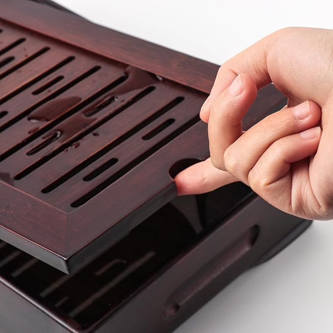 Mini Bamboo Chinese Tea Tray - 11 x 7 inch Japanese Tea Serving Tray, Small Gongfu Tea Table Set with Reservoir Type Water Storage Box (M)