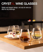 Stemless Wine Glasses Set of 4, 15oz Hand Blown Crystal Red White Wine Glass, Ideal for Daily Use and Special Days, Perfect Gifts for Both Men and Women, Father's Day