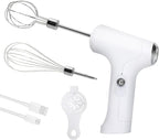 Cordless Hand Mixer, Handheld Electric Whisk with 3 Speed Modes, Hand Held Egg Beater with 2 Detachable Stir Whisks (White Silver)