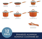 Rachael Ray Cucina Nonstick Cookware Pots and Pans Set, 12 Piece, Pumpkin Orange