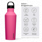 Corkcicle Sport Canteen - Keeps Drinks Cold 25 Hours - Stainless Steel Water Bottle - Triple-Insulated - Spill-Proof - Summer Drinkware Gift - Keeps Drinks Ice Cold - 32 oz - Dragonfruit