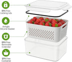 5 Set Fruit Storage Containers for Fridge with Colanders Dishwasher Safe, Leakproof Fruit and Vegetable Storage BPA-Free Plastic, Produce Storage Keep Berry Fruit Veggie Meat Fresh
