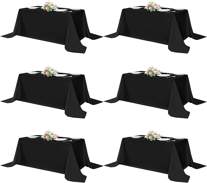 sancua Rectangle Tablecloths 6 Pack - 90x132 Inch - Black Washable Fabric Cloth Table Cloth, Large Reusable Polyester Table Covers for Wedding Party, Birthday, Banquet Reception