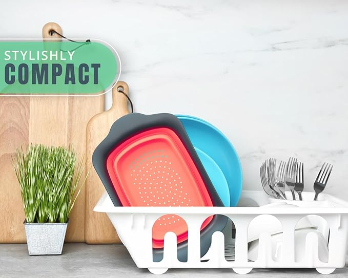 XL Large Kitchen Strainer by Comfify - Collapsible Silicone Over-The-Sink Colander with Extendable Handles - Use with Pasta, Fruit, Berries & Veggie - 6 Quart - Coral