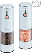 Electric Pepper Grinder and Salt Mill Set - Large Capacity USB Rechargeable Automatic Grinder with Dual LED Lights, One-Handed Operation & Slide Cover - Brushed Stainless Steel