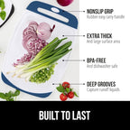 GORILLA GRIP BPA-Free Reversible Kitchen Cutting Board Set of 3, US Designed, Nonporous, Juice Grooves Catch Liquid, Slip Resistant Border, Dishwasher Safe Large Food Chopping Boards, Red Blue Green