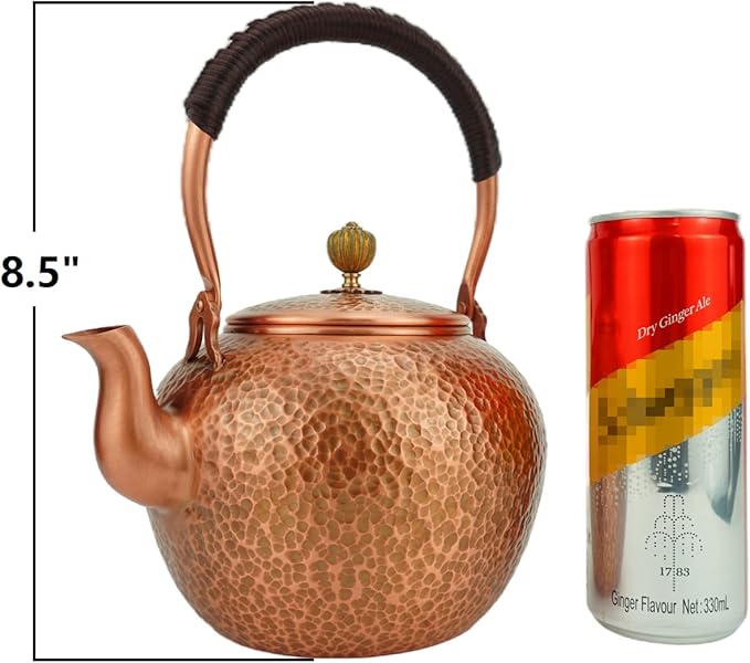 Funmaker Handmade Solid Copper Tea Pot Kettle Stovetop Teapot Thick Hammered Copper Tea Pot Kettle Stovetop Teapot Made for gasstove tops pure copper kettle (Type 5-1400ml)