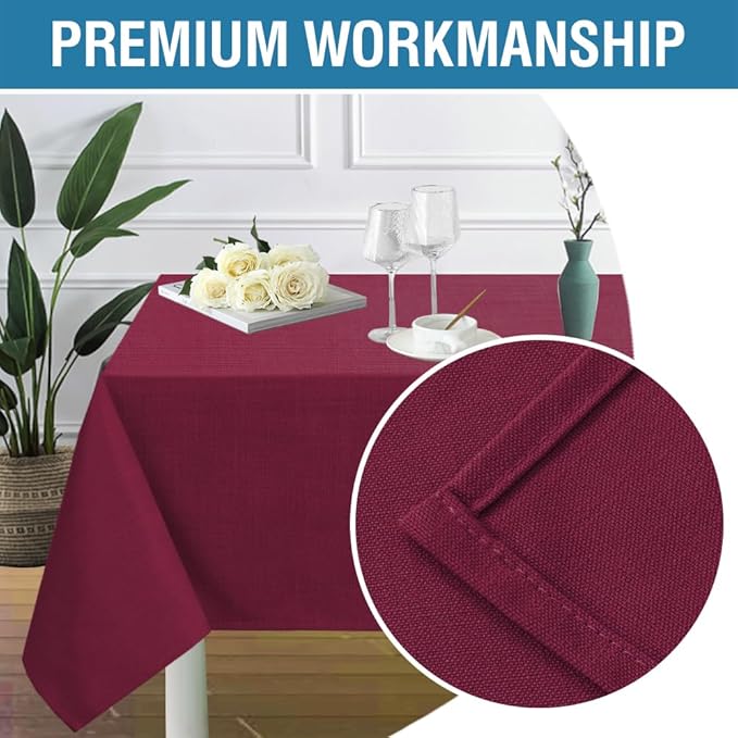H.VERSAILTEX Linen Textured Table Cloths 60 x 104 Inch Premium Solid Tablecloth Spill-Proof Waterproof Table Cover for Dining Buffet Feature Extra Soft and Thick Fabric Wrinkle Free, Christmas Red