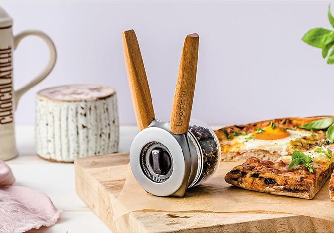 Dreamfarm Ortwo Original Ergonomic 1-or-2-Handed Re-Fillable Pepper, Spice, Seed, Coffee Mill with 6 Grind Settings - 2oz Beechwood
