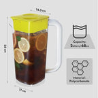 CURTA 2 Pack 2 Liters/68 oz Plastic Square Pitcher with Lid & Handle for Kitchen,ICED JUICE and Coffee Carafe Beverage Serveware, Acrylic Water Jug for Hot/Cold Drinks&lemonade