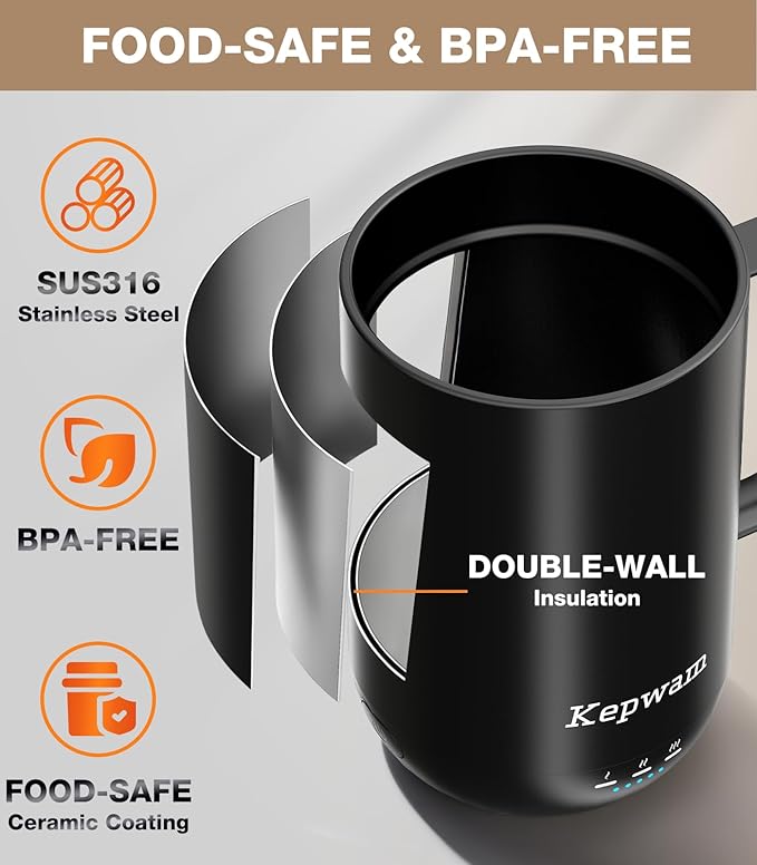 Self-Heating Coffee Mug T1, 16oz Rechargeable Heated Coffee Mug, Smart Coffee Warmer Mug with App-Controlled,Advanced Temperature-Controlled Heating Coffee Gifts for Women Men Coffee Lover