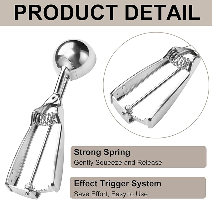 Cookie Scoop Set, Cookie Scoops for Baking Set of 3, Cookie Dough Scoops, Silver, Include Large/Medium/Small, for Cookies, Ice Cream, Muffin, Cupcakes, Truffles, Mashed Potatoes