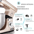 Professional Stand Mixer, 6-Qt with Timer, MK37 500W 6-Speed Tilt-Head Food Electric Mixer Kitchen Machine,Plastic (Champagne)