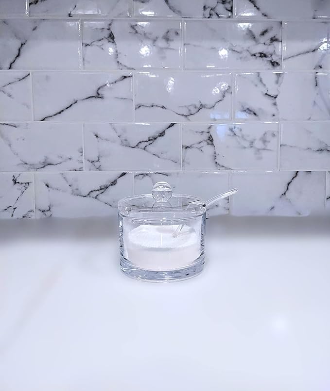 J&M DESIGN 2-Pack Clear Acrylic Sugar Bowl With Lid And Spoon For Coffee Bar Accessories, Creamer Bowls Kitchen Baking Essentials Supplies Canisters 8oz Container Jar Dispenser Spice Holder Salt Dish