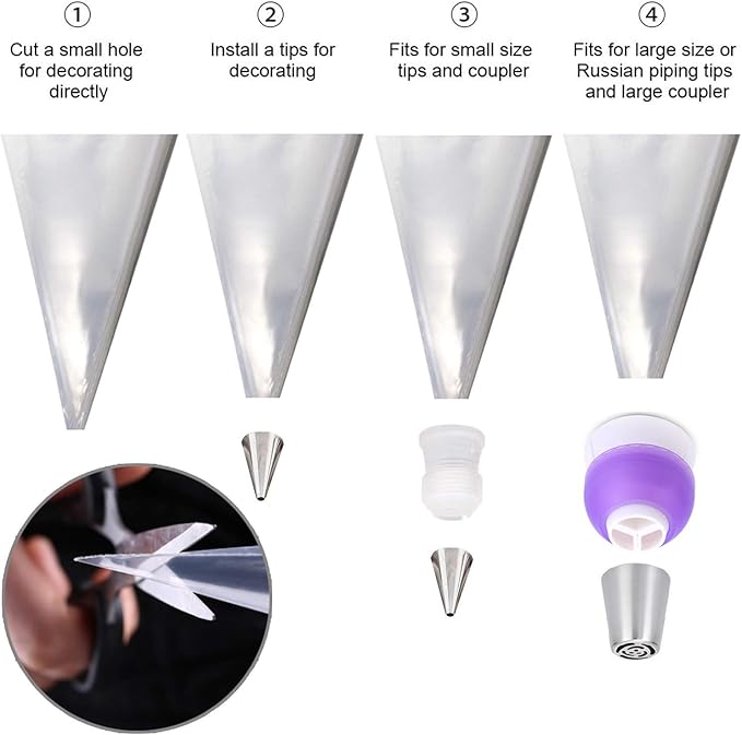 GEMLON Disposable Piping Bags – 12 Inch Clear Pastry Bags (100PCS) for Cake & Cookie Decorating, Anti-Burst Icing Bags for Frosting, Chocolate & Royal Icing – Durable Plastic Baking Supplies