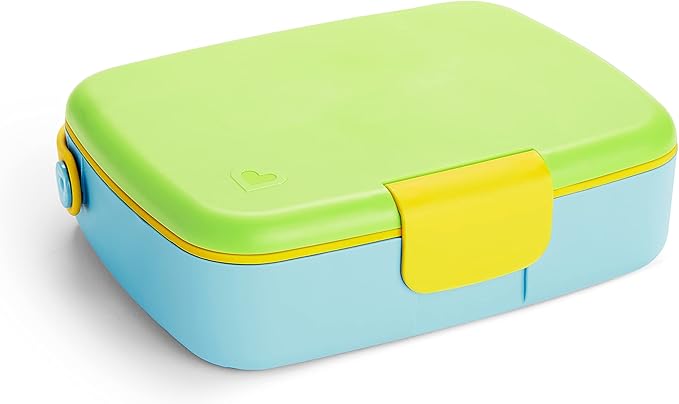 Munchkin Lunch Bento Box for Kids and Toddlers, Includes Stainless Steel Utensils, BPA-Free, 18 Months and Up, Blue/Green/Yellow