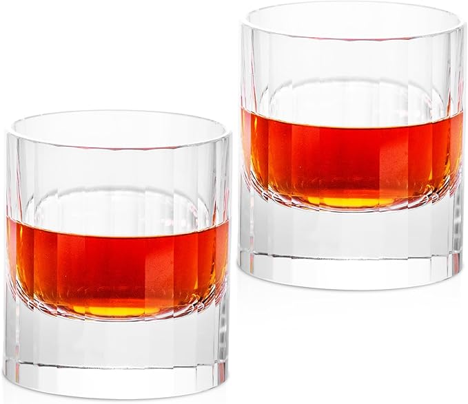 KAMMAK Crystal Whiskey Glasses Set of 2, 10.14 Oz Old Fashioned Tumbler with Delicate Cut Rim & Thick Heavy Base, Elegant Barware for Scotch, Bourbon, Cocktail, Wine - Ideal Gift & Home Drinkware