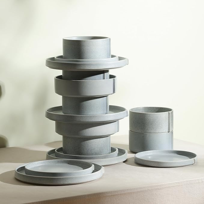 Stone Lain Bao 24-Piece Dinnerware Set Stoneware, Blue-Grey