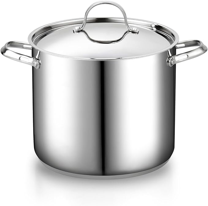 Cooks Standard 18/10 Stainless Steel Stockpot 12-Quart, Classic Deep Cooking Pot Canning Cookware with Stainless Steel Lid, Silver