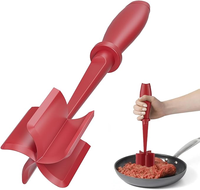 Meat Chopper, Upgrade Hamburger Smasher, Premium Heat Resistant Meat Masher for Ground Beef, Ground Turkey and More, Non Stick Mix Grinder-Red
