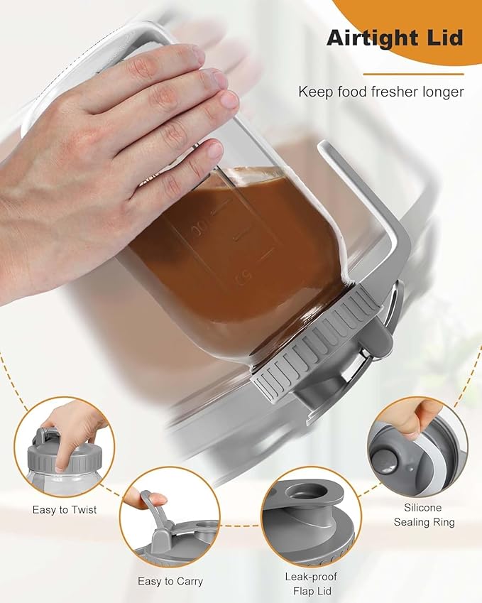 | 2 Pack | 64oz | Glass Pitcher with Lid Wide Mouth, 2 Quart (1.9 Liter) Mason Jar Pitcher with Lid and Spout, Leakproof Water Jug for Water, Juice, Tea, Iced Coffee, Milk Storage, Grey