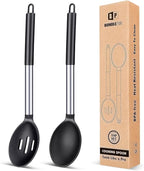 Pack of 2 Large Silicone Cooking Spoons,Non Stick Solid Basting Spoon,Heat-Resistant Kitchen Utensils for Mixing,Serving,Draining,Stirring (BLACK)