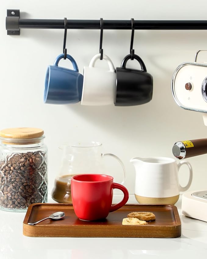 Hasense Espresso Cups Set of 4 Perfect for Demitasse, Cappuccino, Tea Bag and Juice, 5 Ounce Ceramic Stackable Mini Coffee Mugs Suit for Espresso Machine and Coffee Maker, Red