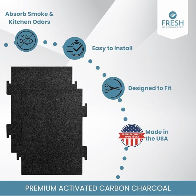2-Pack Notched Activated Carbon Charcoal Microwave Hood Filters - 9.75" x 7.25" Microwave Hood Filters - Compatible with Whirlpool OTR Models and KitchenAid Models, Made in USA