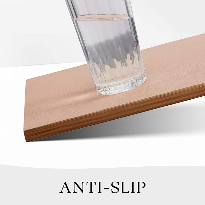 MOSAYT Vinyl Placemats Set of 4, Heat Resistant Place Mats 100% Waterproof Washable & Wipeable Faux Leather Reversible Table Mats for Kitchen Dining Party Indoor Outdoor, 12" x 17", Beige/Pink