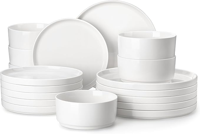 MALACASA 18 Pieces Porcelain Dinnerware Set, Modern White Dish Set for 6, Premium Serving Plates and Bowls Sets, Chip and Scratch Resistant Dishware Sets Kitchen Dishes Dining Ware Set, Series LEAH