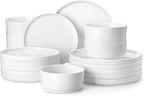MALACASA 18 Pieces Porcelain Dinnerware Set, Modern White Dish Set for 6, Premium Serving Plates and Bowls Sets, Chip and Scratch Resistant Dishware Sets Kitchen Dishes Dining Ware Set, Series LEAH