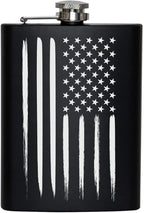 American Flag 8 oz Flask | Stainless Steel Hip Flask for Liquor – Matte Black, Great Gift Idea for Veterans