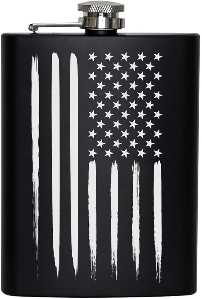American Flag 8 oz Flask | Stainless Steel Hip Flask for Liquor – Matte Black, Great Gift Idea for Veterans