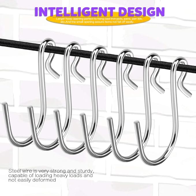 HNYYZL 40 Pack S Shaped Hooks Stainless Steel Metal Hangers Hanging Hooks for DIY Crafts, Hanging Jewelry, Key Chain, Tags, Fishing Lure, Net Equipment