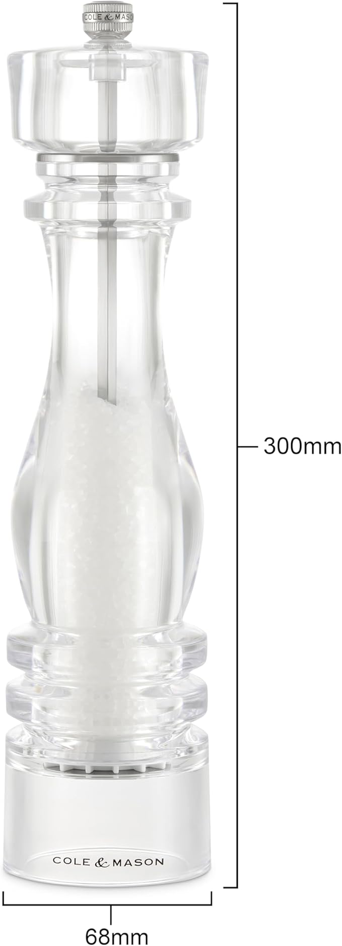Cole & Mason London Refillable Spice Mill - Kitchen & Home Accessory - Table Salt Grinder - Salt Mill with Ceramic Mechanism - 12", Acrylic
