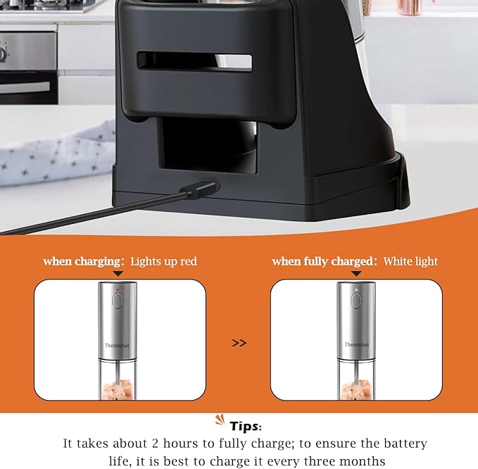 Upgraded Electric Salt and Pepper Grinder Set Automatic with Adjustable Grinding Speed and Externally Adjustable Coarseness, Rechargeable Pepper Grinder with USB Charging Base and LED Light