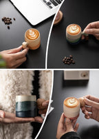 2-Oz Ceramic Espresso Cups with Wood Handle, 2/4-Piece Set for Coffee, Tea, Latte - Dishwasher Safe, Multi-Color & Wood Styles, Gift & Café Use (Kiln turning green, Wooden Handle4)