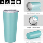 VEGOND 20oz Tumbler Bulk with Lid and Straw 12 Pack, Stainless Steel Vacuum Insulated Tumbler, Double Wall Coffee Cup Travel Mug, River Green