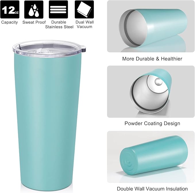 VEGOND 20oz Tumbler Bulk with Lid and Straw 12 Pack, Stainless Steel Vacuum Insulated Tumbler, Double Wall Coffee Cup Travel Mug, River Green