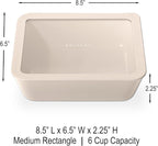 Ceramic Coated Glass Food Storage Container | No PTFE, PFOA, PFAS, and BPA | Reusable Non Toxic Meal Prep Container with Glass Lid | Easy To Store | 6 Cup Rectangle [Crema]