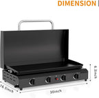 4 Burner BBQ Gas Griddle with Hood, 30 Inch Stainless Steel Portable Detachable Propane Griddle, 60,000 BTU Flat Top Grill with Lid for Camping, Silver