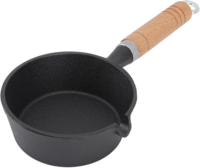 Mini Egg Frying Pan, Cast Iron Omelette Pan Skillet with Wooden Handle, Mini Pre Seasoned Skillet, Nonstick Egg and Fry Cast Iron Pot for Indoor Outdoor Cooking(13x5cm / 5.1x2.0in)