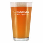 Grandma Est 2021 - New Grandmother Pint Glass Gift for First Time Grandparents - Bold 16 Oz Glasses