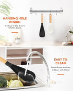 Cooking Spoon and Rice Scooper for Nonstick Cookwares, Great for Cooking and Serving Sturdy BPA-Free Matte Silicone, Wood Handle Spoon for Mixing, Scoop, and Scrape (Black Spoon & White Scooper）