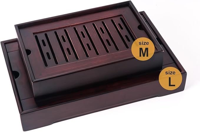 Bamboo Chinese Tea Tray - 13.6 x 8.9 inch Japanese Tea Serving Tray, Gongfu Tea Table Set with Reservoir Type Water Storage Box - Large