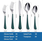 20-Piece Green Silverware Set 18/0 Stainless Steel Flatware Green Handle Cutlery Set Service for 4 Dinner Knives Forks Spoons Set Mirror Finish Dishwasher Safe