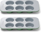 Caraway Nonstick Ceramic 6 Cup Muffin Pan Duo – Non-Toxic, PTFE & PFOA Free – Oven Safe – Aluminized Steel Core – Small Muffin Pan for Baking Cupcakes, Muffins & More - Sage