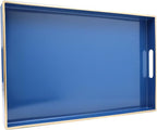 Spsyrine Blue Decorative Serving Tray with Handles, Elegant Plastic Coffee Table Tray for Ottoman, Living Room, Home Decor 15.6" X 10.2"