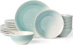Famiware Glacier Dinnerware Sets, Plates and Bowls Dish Sets for 6 (18 Pieces), Stoneware Tableware - Dishwasher and Microwave Safe, Handcrafted Reactive Glaze, Aqua