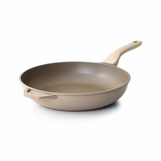 Nonstick Frying Pan, 8/10/12 Inch Skillet with Stay Cool Handle, Stain/Scratch/Crack Proof, Induction Compatible & Oven Safe, Dishwasher Safe, PTFE & PFOA Free (12-Inch, Natural Linen)